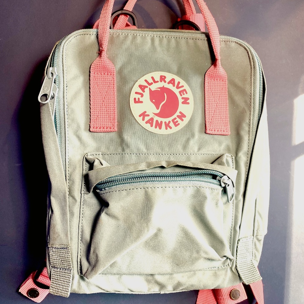 Fjallraven Women's Kanken Mini Backpack, Frost Green and Peach Pink